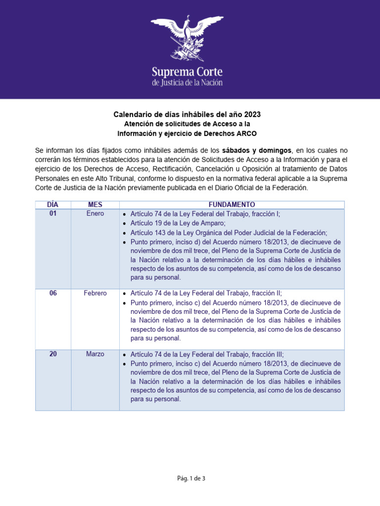 Calendario dias inhabiles 2023 pdf separaci n de poderes ley politica
