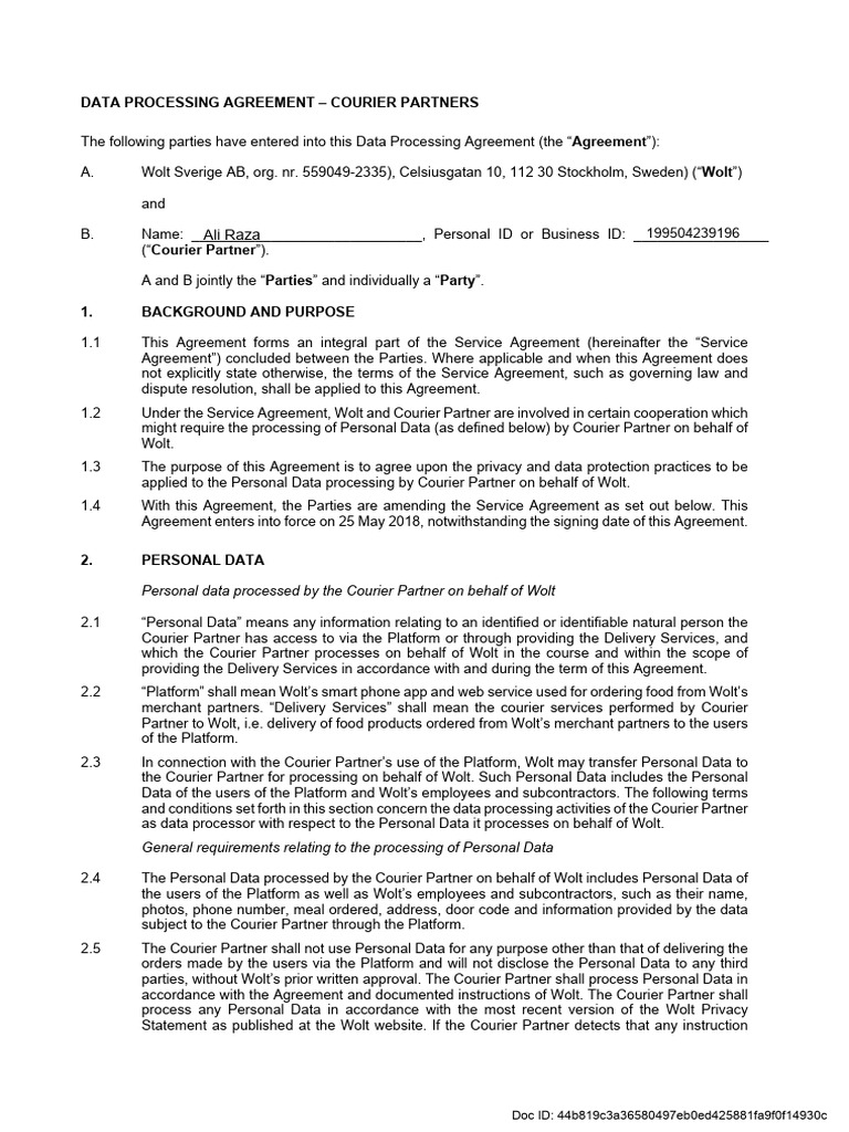 Data Processing Agreement for Couriers | PDF | Justice | Crime & Violence