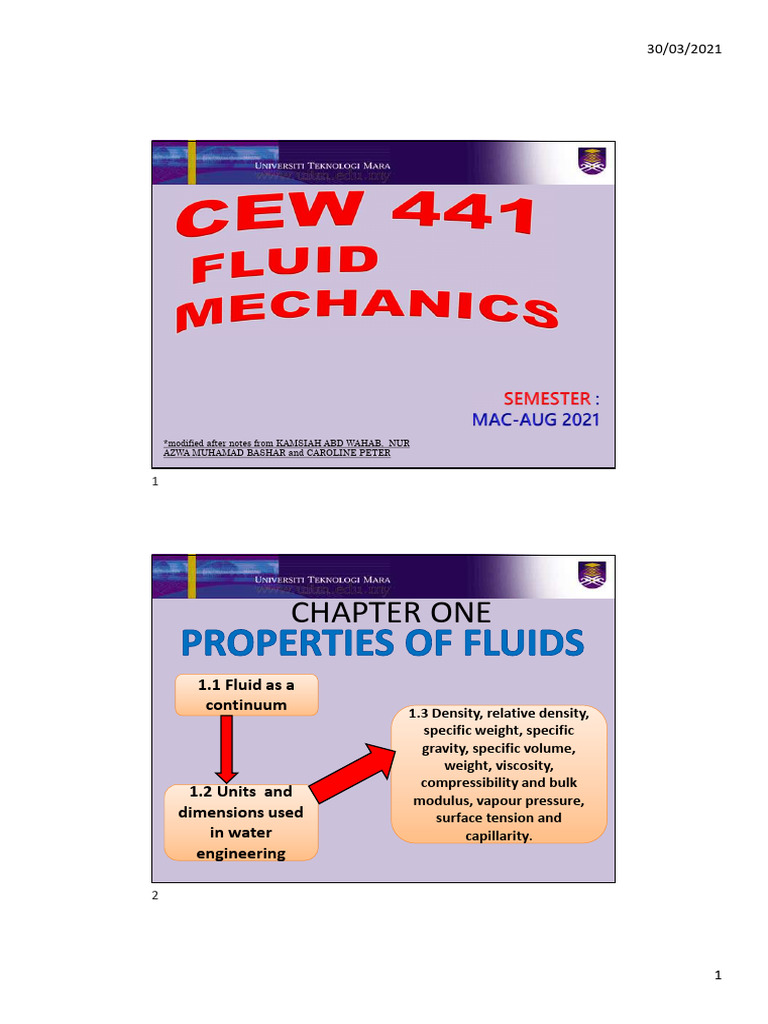 Week 01 Fluid Properties Part 1 Slides Pdf