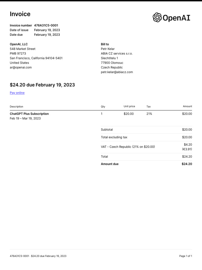 Invoice 476A31C5 0001 | PDF