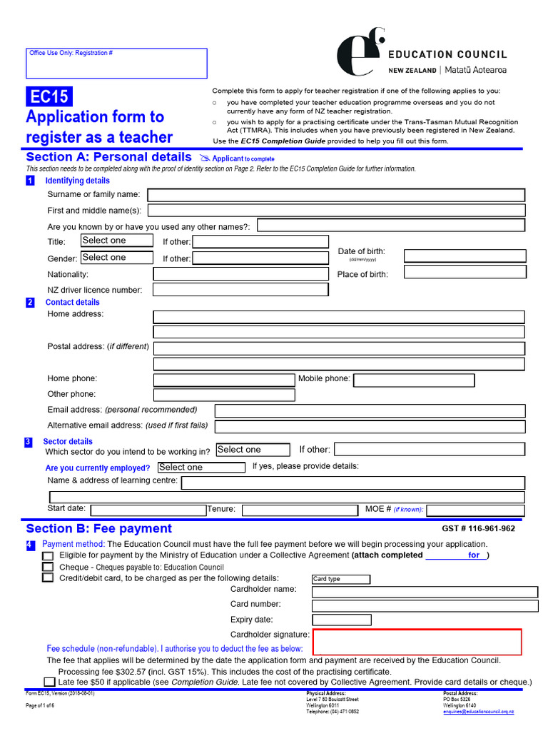 Teacher Registration Application Form EC15 | PDF | Identity Document ...