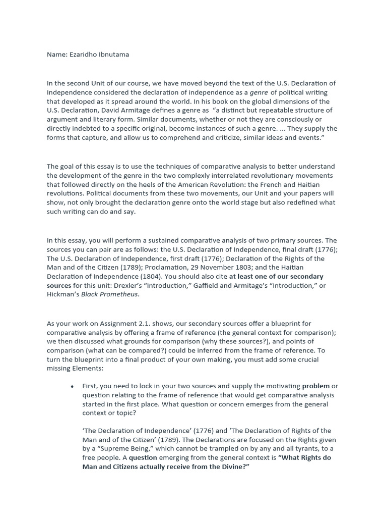 essay questions about declaration of independence