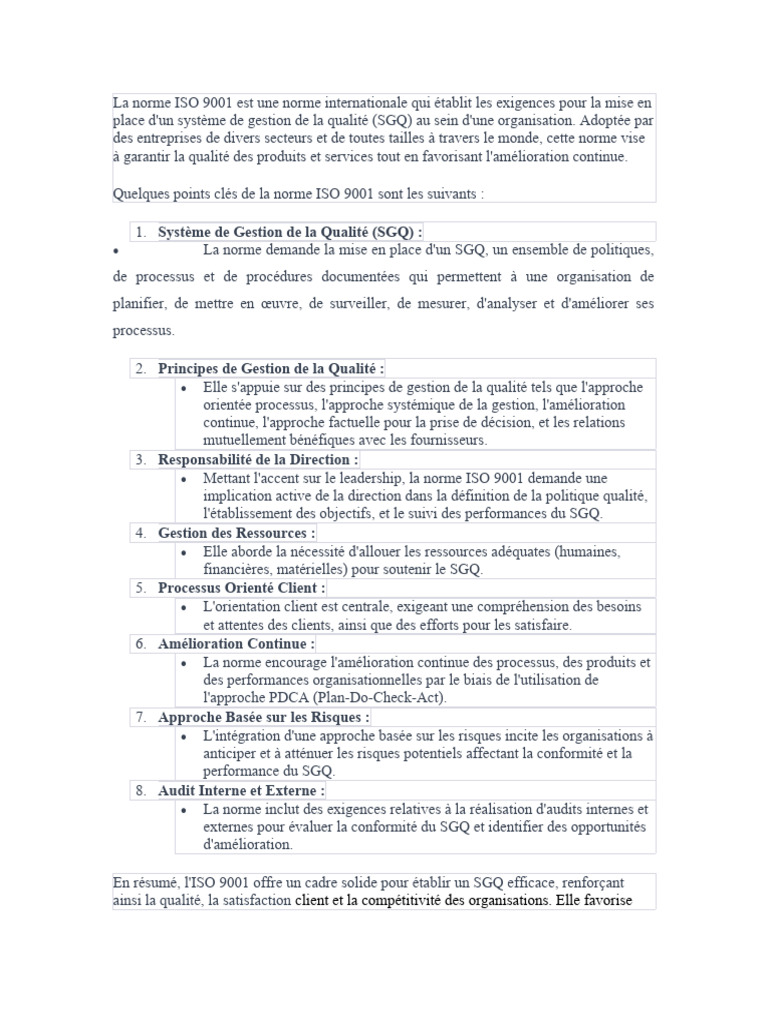 Chapitre 5 de la norme ISO 9001 | PDF | Management de la qualité ...