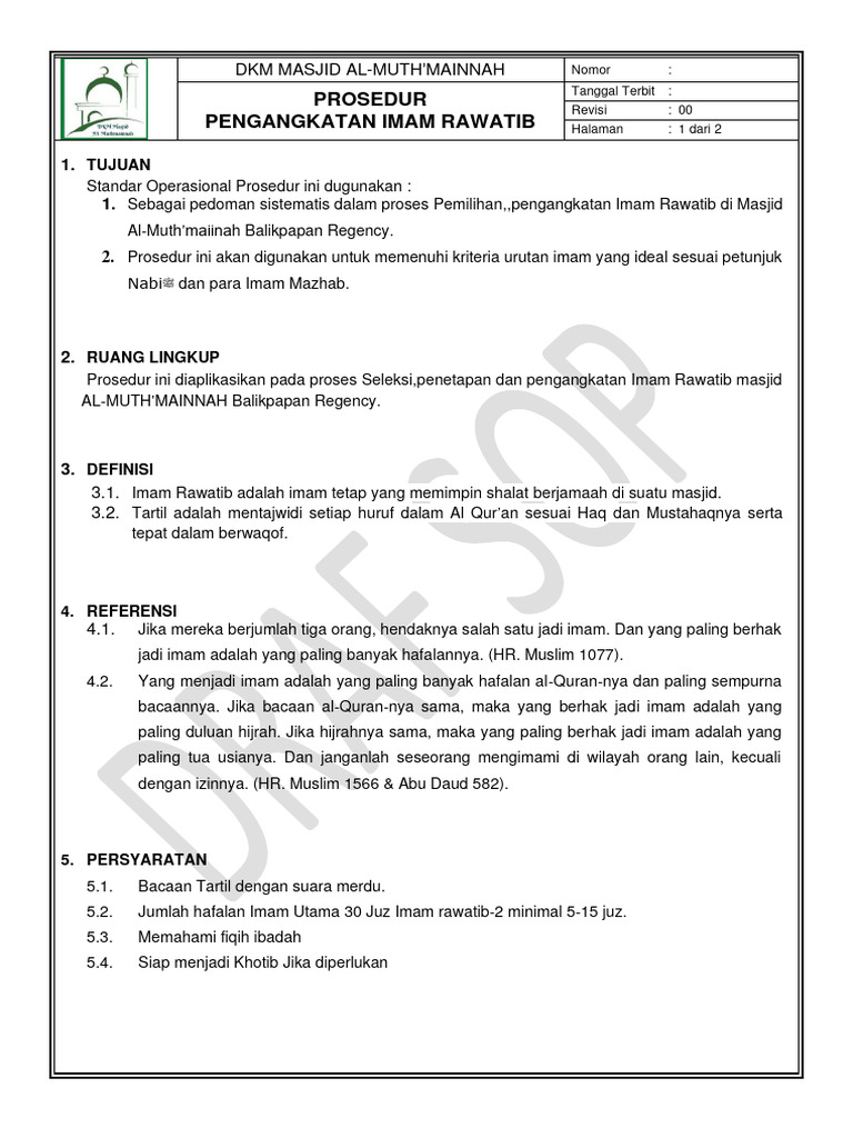 Sop Pengangkatan Imam Rawatib Pdf