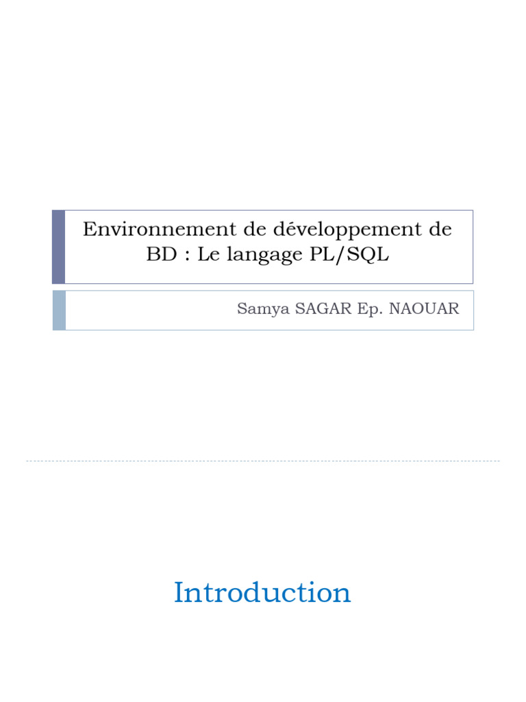 Introduction au langage PL/SQL | PDF | PL/SQL | SQL
