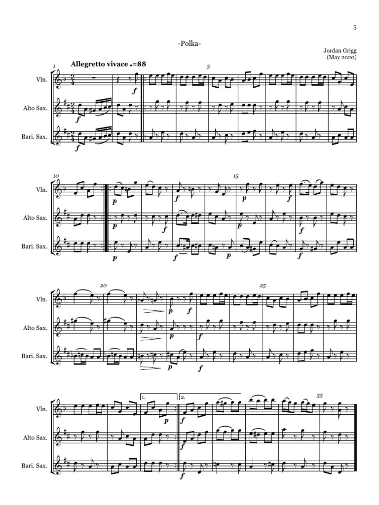 Polka (For Violin, Alto Sax and Baritone Sax) - Score | PDF
