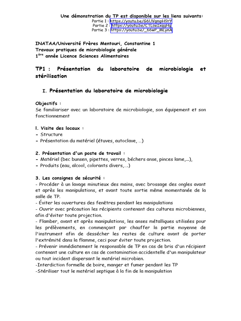 TP de Microbiologie : Matériel et Stérilisation | PDF | Stérilisation ...