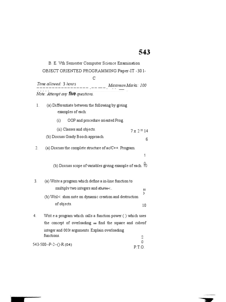 OOP Exam Questions for CS Students | PDF | C++ | Notation
