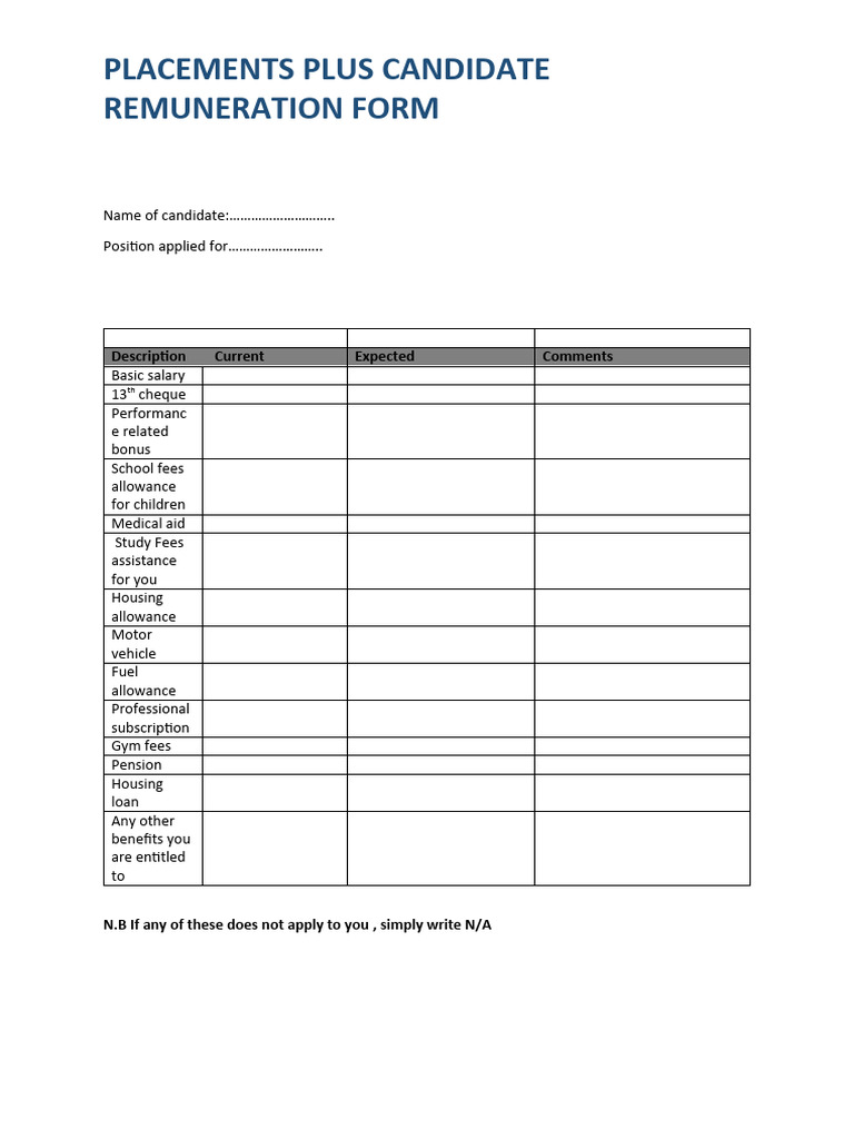 Candidate Remuneration Form Template | PDF | Finance & Money Management