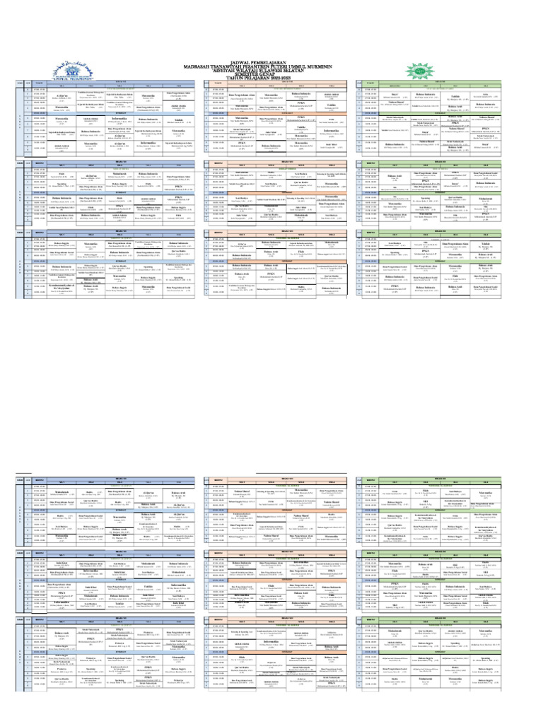Jadwal Pembelajaran MTs Ummul Mukminin | PDF