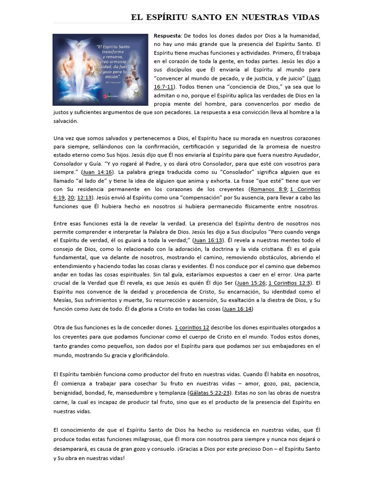 El Espíritu Santo en Nuestras Vidas | PDF | Jesús | espíritu Santo
