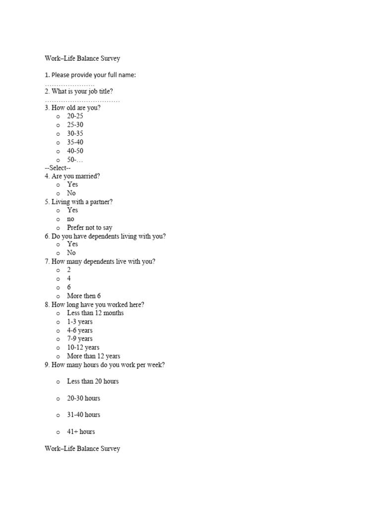 Work-Life Balance Survey Insights | PDF | Social Psychology ...