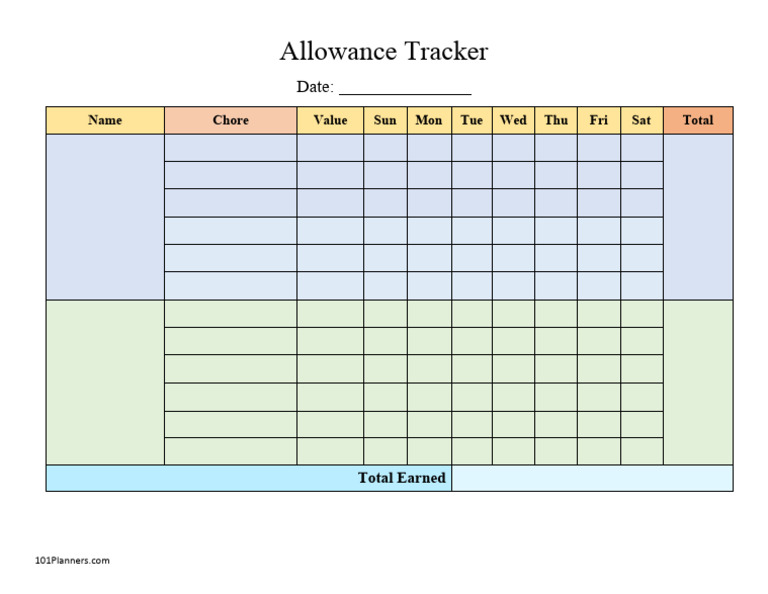 Allowance Tracker Two Kids Color PDF