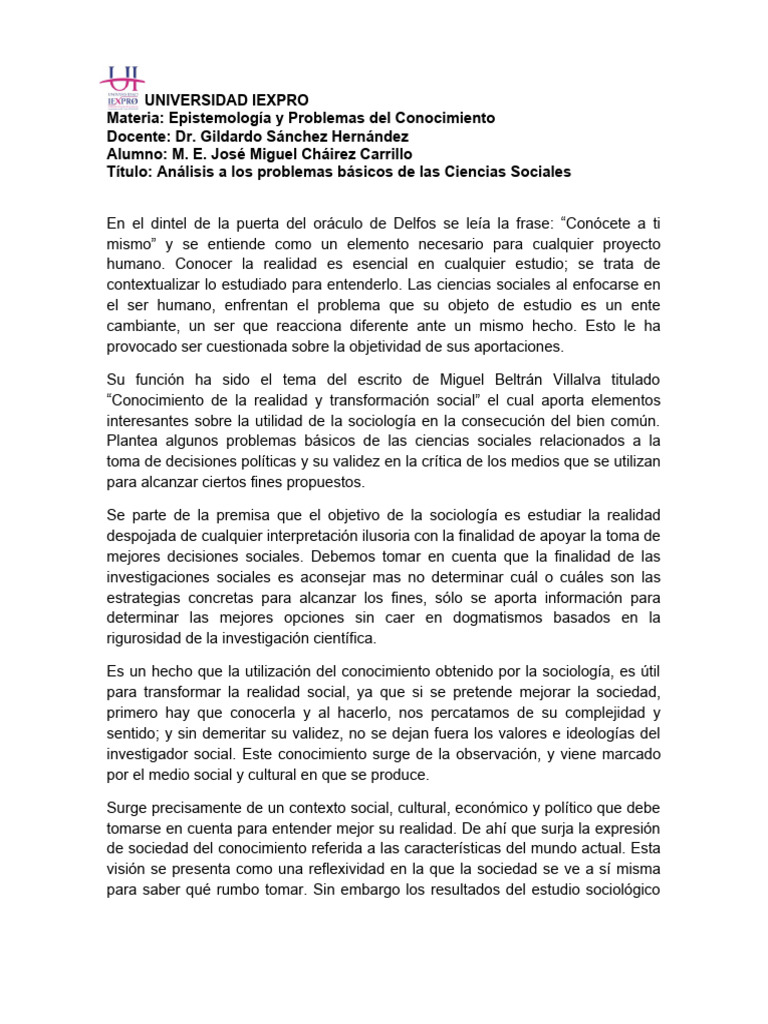 Problemas Básicos en Ciencias Sociales | PDF | Conocimiento | Realidad