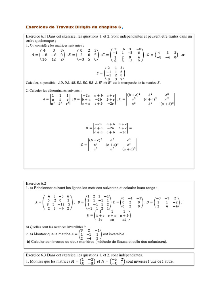 Exercices Corrigés sur les Matrices | PDF | Matrice (Mathématiques ...