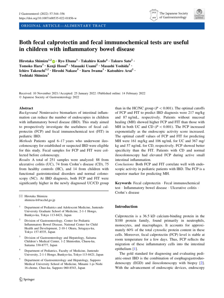 Both Fecal Calprotectin and Imuno Test in Children IBD | PDF
