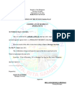 Certificate of Residency