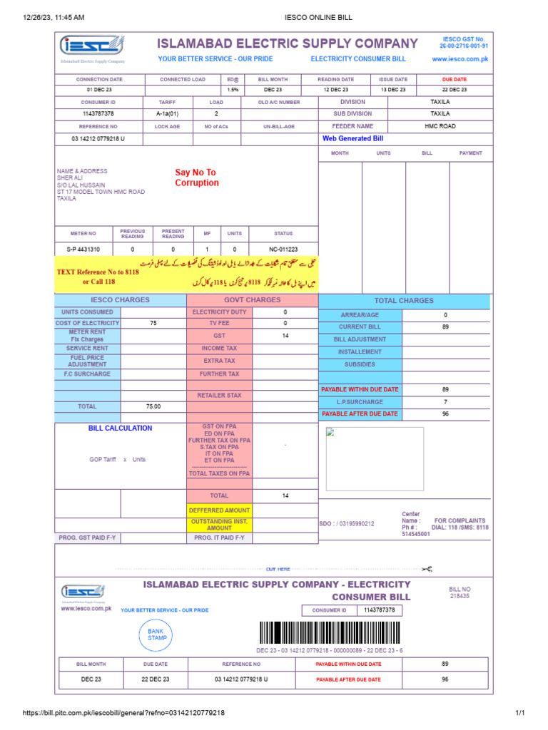 IESCO Online Bill Check Guide | PDF | Taxes | Fee