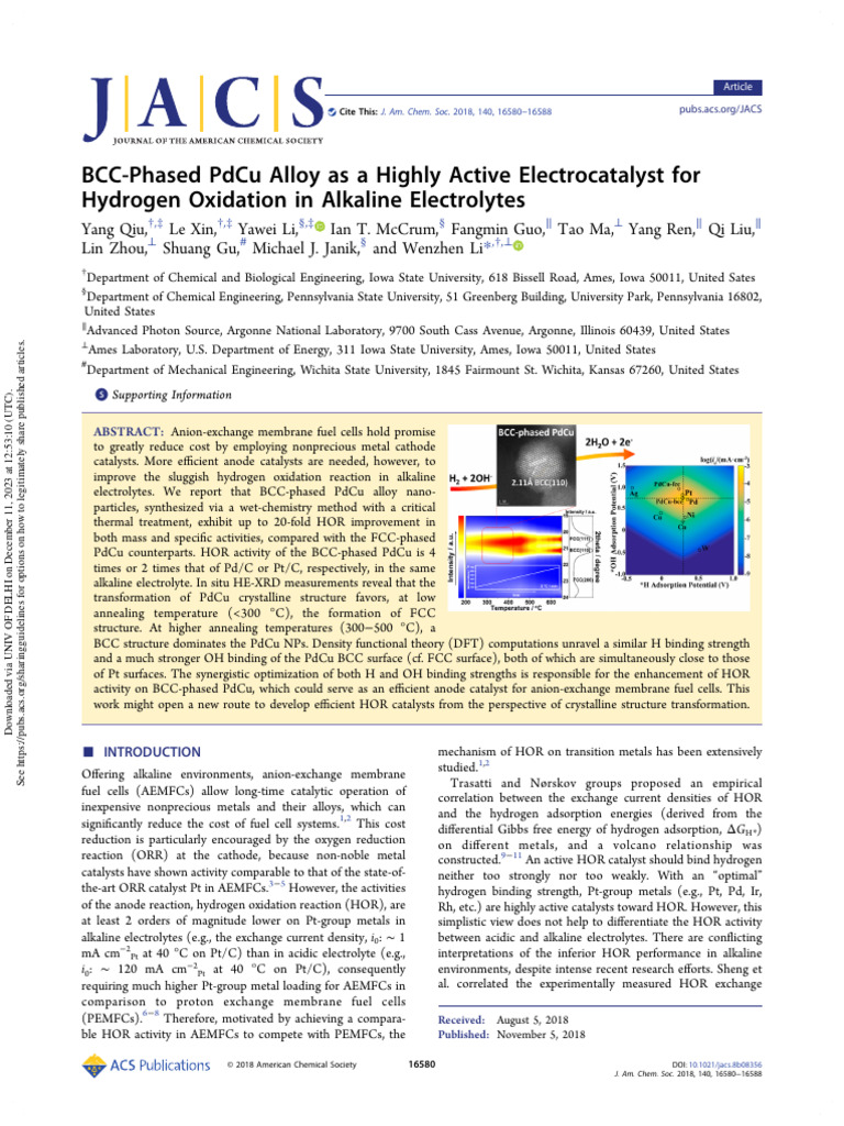 Qiu Et Al 2018 BCC Phased Pdcu Alloy As A Highly Active Electrocatalyst