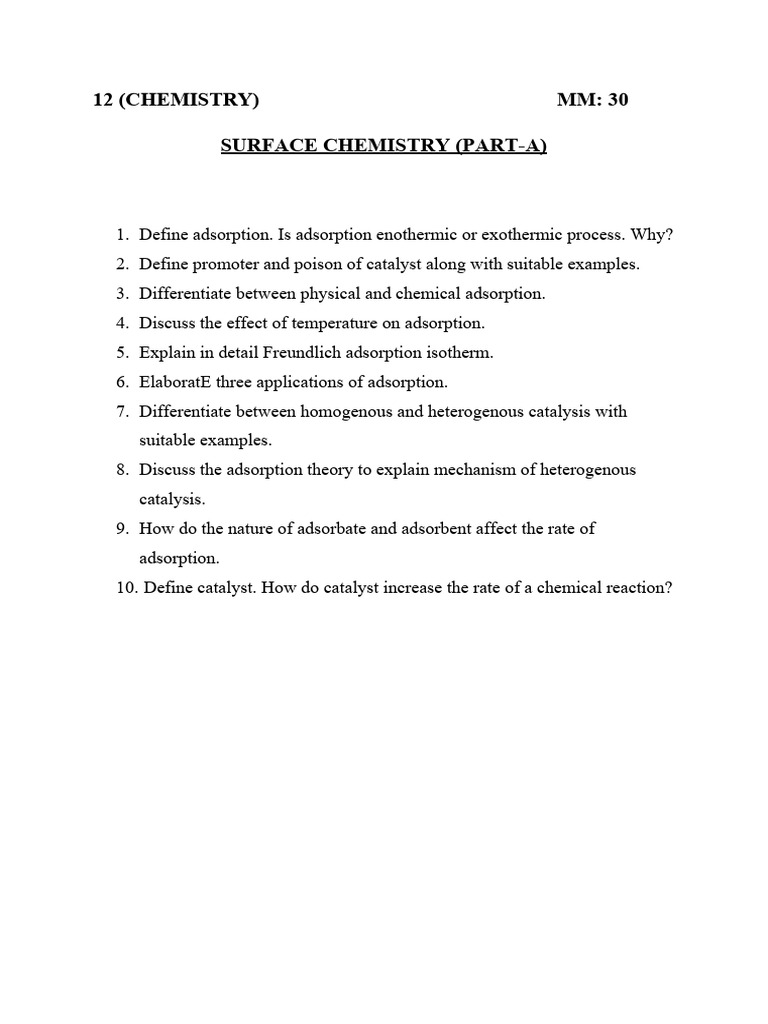 12 Surface Chemistry Test PDF
