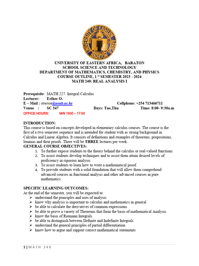 Math 240 Course Outline PDF