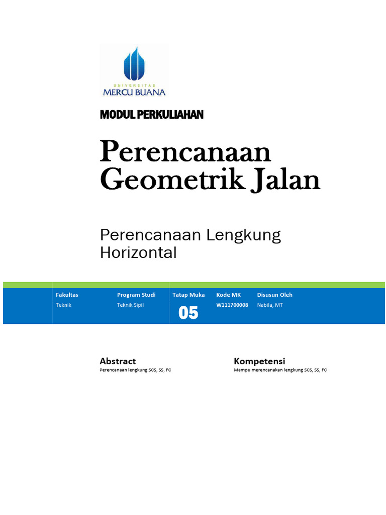 Modul 5 Perancangan Geometrik Jalan Lengkung Horizontal R1 Pdf