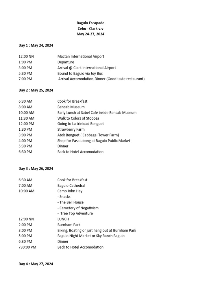 Baguio Trip Itinerary & Costs 2024 | PDF | Food And Drink | Eating ...