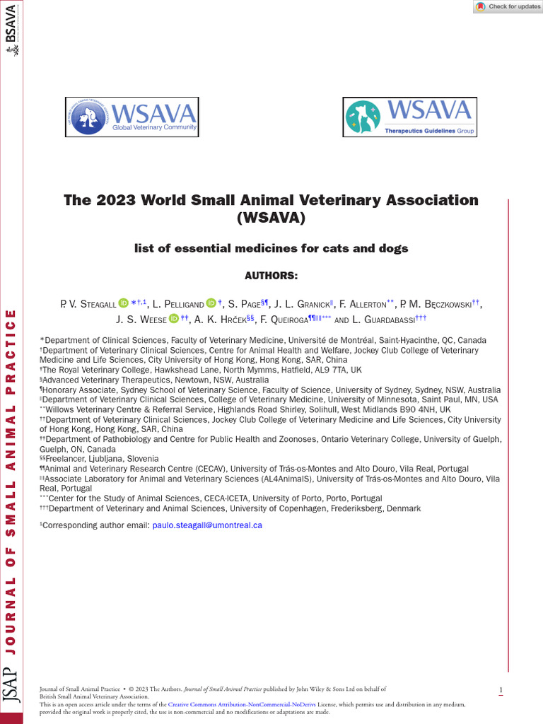 The 2023 World Small Animal Veterinary Association (Wsava) List of