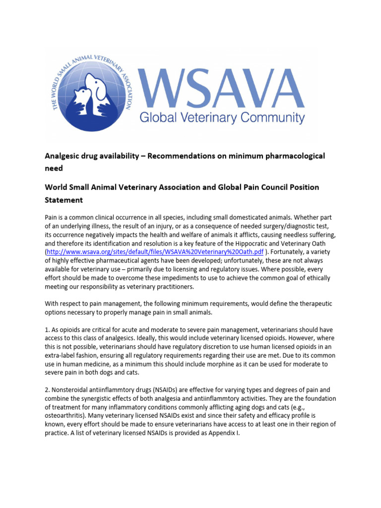 WSAVA GPC Position Minimum Analgesic Availability PDF Analgesic