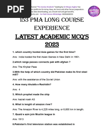 PMA Latest Academic Experience MCQ