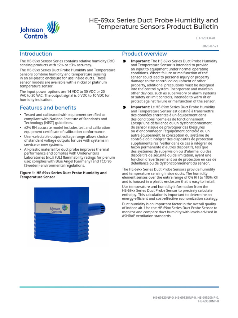 HE-69130NP-0 Duct Probe Temp - RH Sensor | PDF