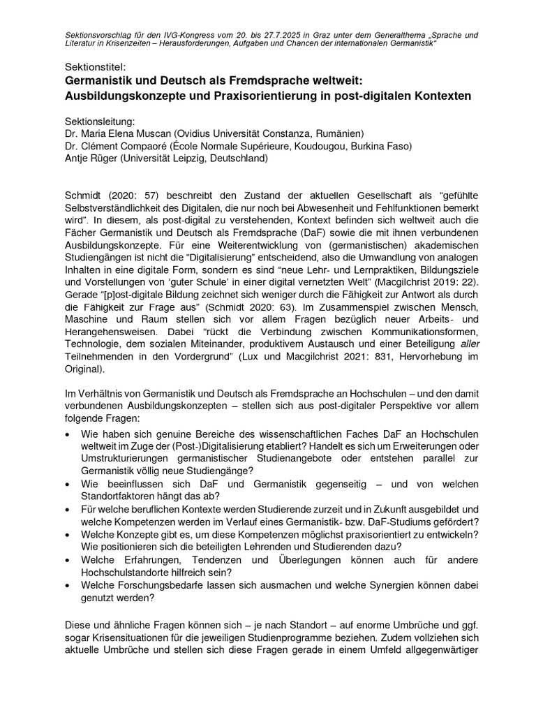 Rueger Muscan Compaore Germanistik Und DaF Weltweit | PDF