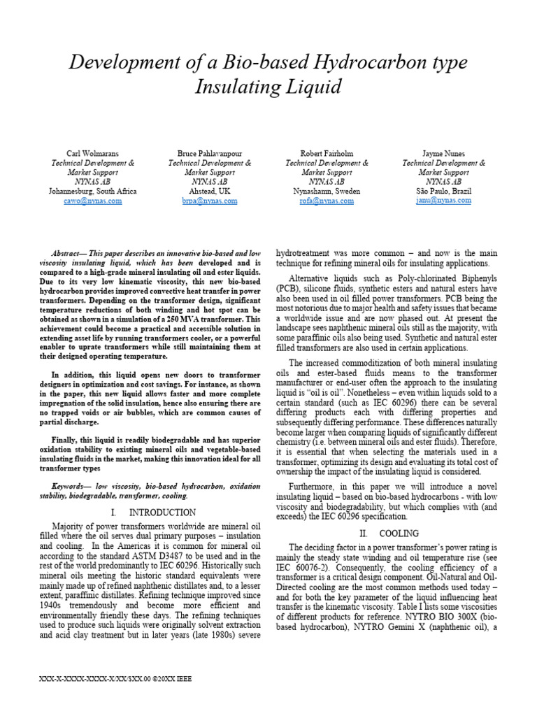 Development of A Bio-Based Hydrocarbon Type Insulating Liquid | PDF ...