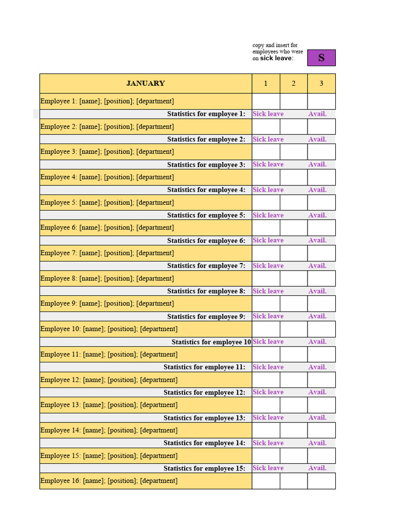 Visual Yearly Vacation Sick Leave Personal Leave Tracker Template | PDF