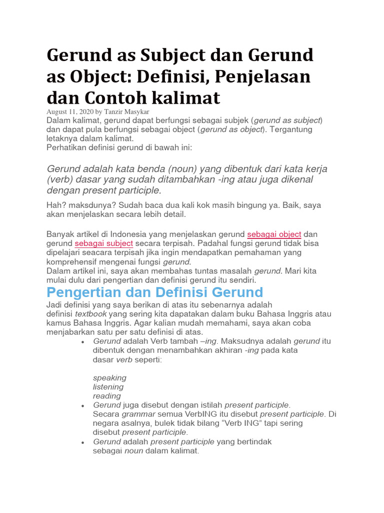 Gerund As Subject Dan Gerund As Object | PDF