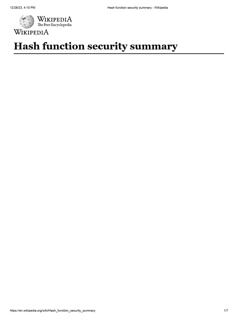 Hash Function Security Summary | PDF