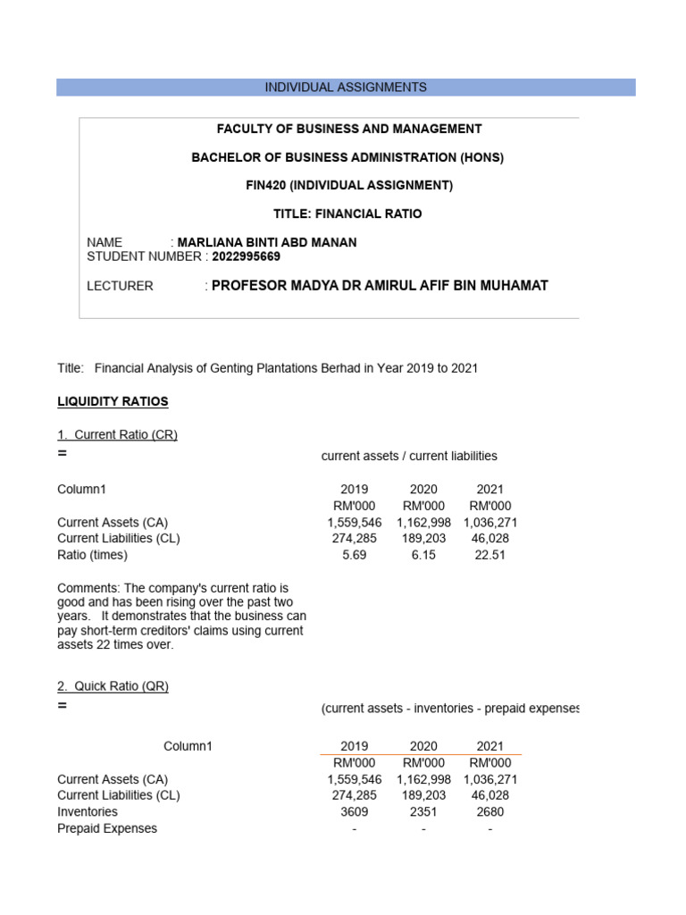 Financial Ratios Analysis Genting 2019 2021 Pdf Debt Equity