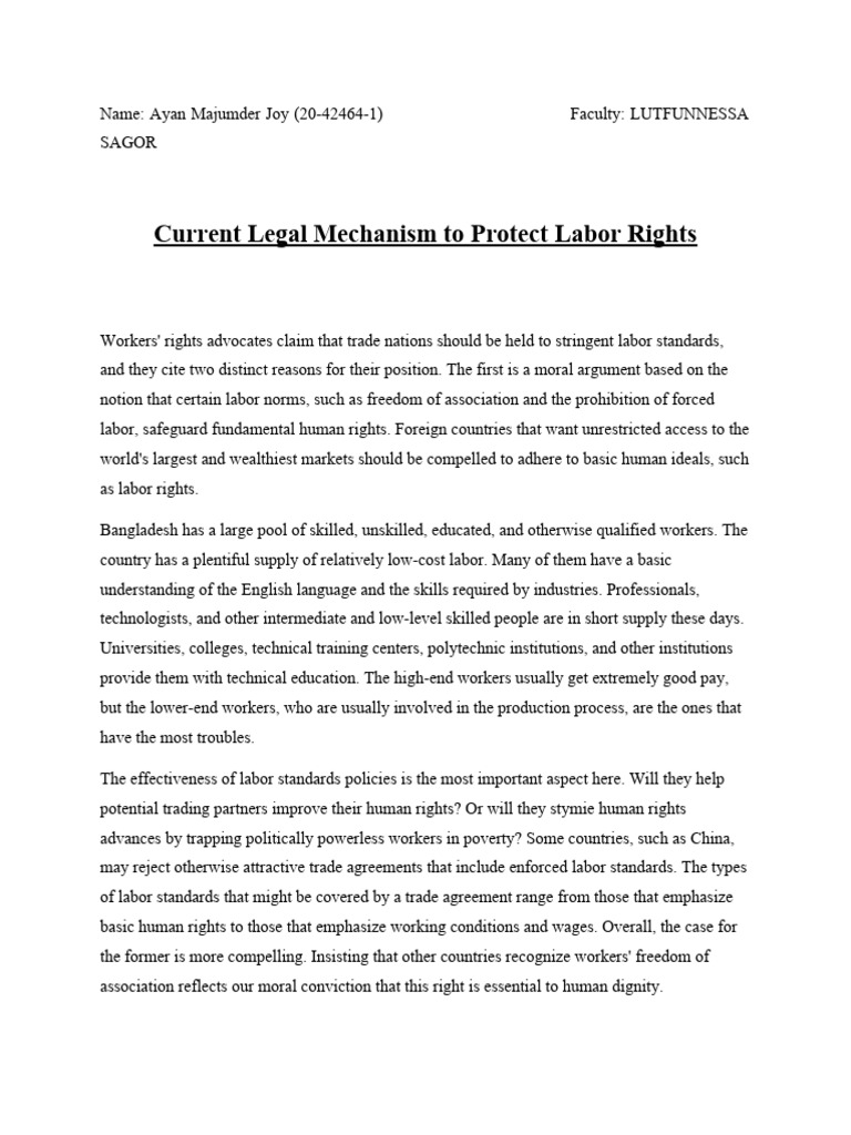 Labor Law Assigment (Current Legal Mechanism To Protect Labor Rights ...
