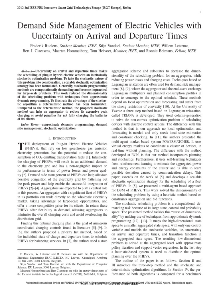 Demand Side Management of Electric Vehicles With Uncertainty On Arrival and Departure Times PDF