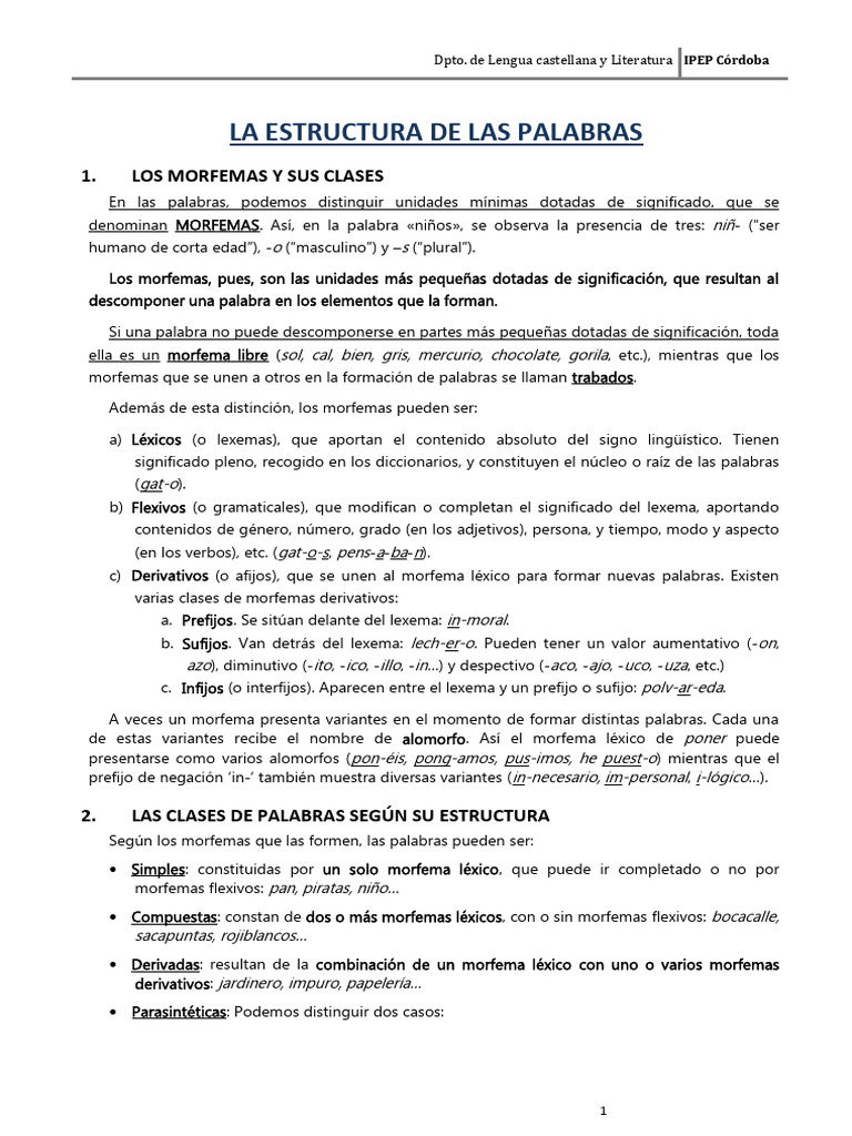 La Estructura de Las Palabras | PDF | Artes del Lenguaje y Comunicación
