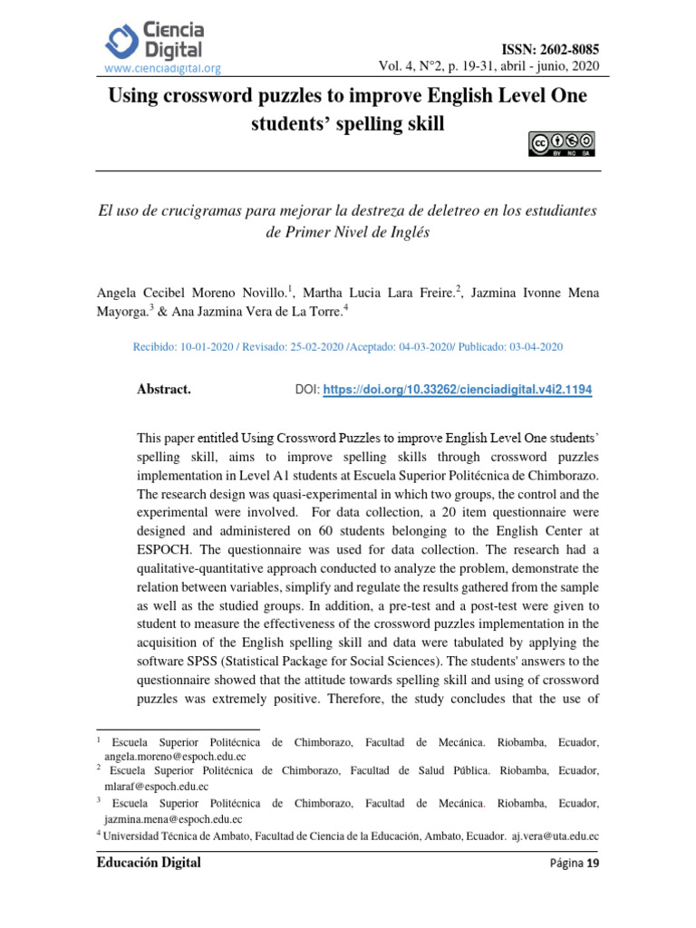 Enhancing Spelling with Crossword Puzzles | PDF | Second Language ...