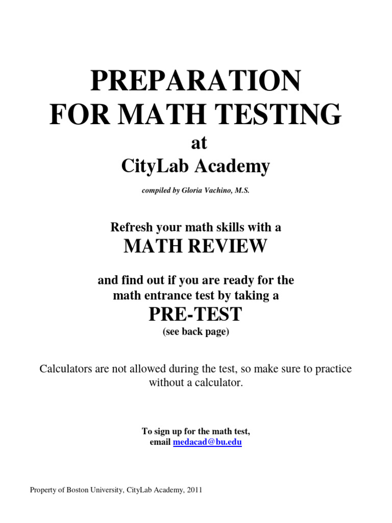Math review booklet with pre test pdf mathematics division