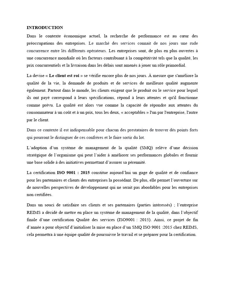 Mise en place d'un SMQ ISO 9001:2015 | PDF | Management de la qualité ...
