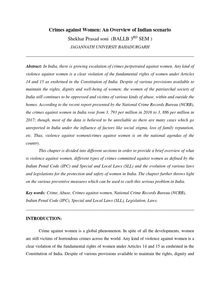 Crime Against Women Assigment | PDF | Violence Against Women | Violence