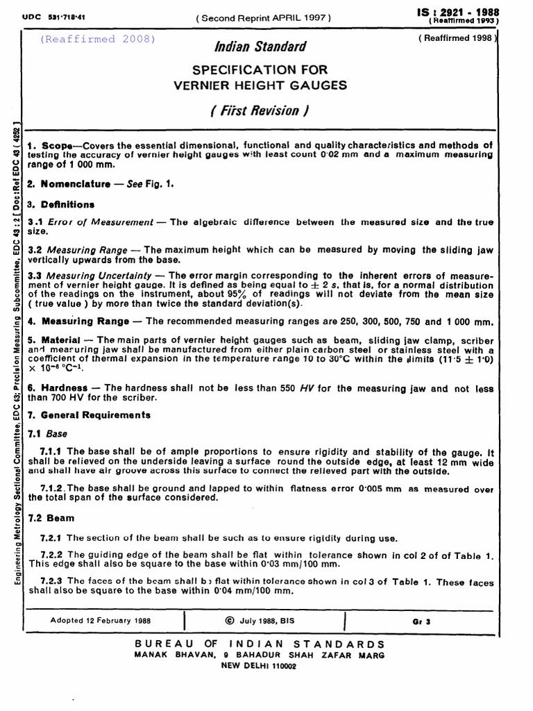 2921 Vernier Height Gauges PDF Measurement Physical Sciences