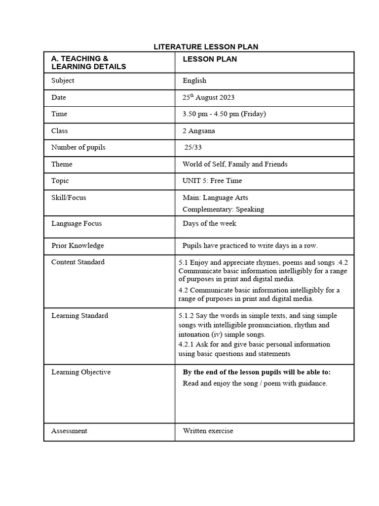 Bavithraa Ravinthiran Lesson Plan Teaching Techniques of The