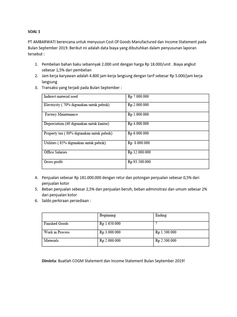 Laporan COGM dan COGS September 2019 | PDF | Pengelolaan Keuangan & Uang