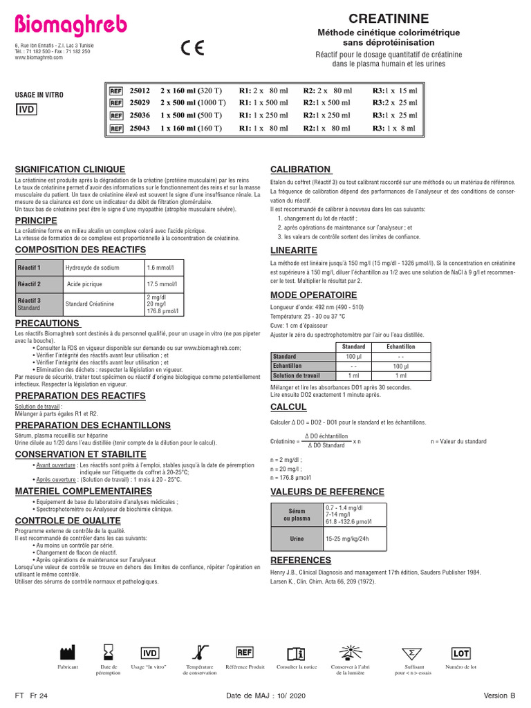 Test de créatinine : méthode et valeurs | PDF
