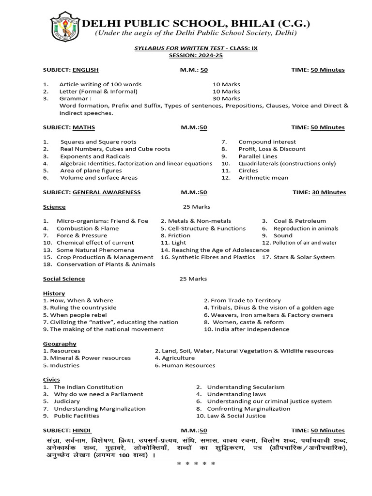 Ix Syllabus 2024 PDF
