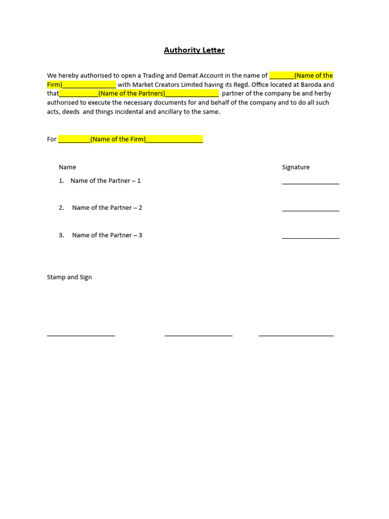 Authority Letter for Trading Account | PDF